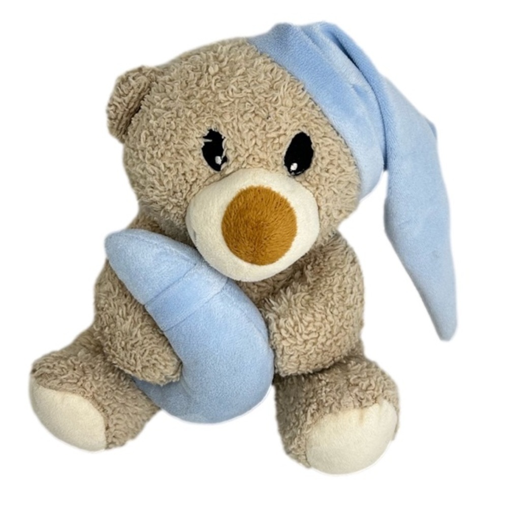 la Vie en Rose Bear With Night Cap and Crescent Moon Plush